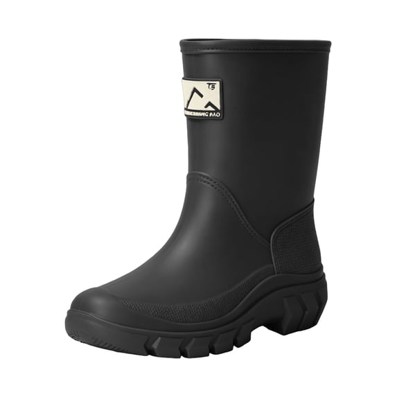 Xfvqtps Womens Pull on Mid-Calf Rain Boots Round Toe Waterproof PVC Shoes for Commute Gardening Errands