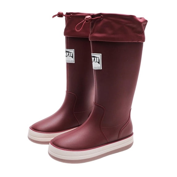 Xfvqtps Womens Rain Boots with Adjustable Drawstring Waterproof Rainboots Non-Slip Thick Sole Rubber Boots Outdoor Garden Work Boots