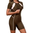 thumbnail image 1 of Xfvqtps Womens Rash Guard Bathing Suit Zip up Short Sleeve Color Block Athletic One Piece Swimsuits Modest Surfing Swimwear Coffee, 1 of 5