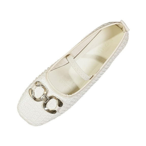 Xfvqtps Womens Rhinestone Buckle Flats Square Toe Textured Upper Padded Insole Casual Fashion Shoes for Leisure Wear Beige
