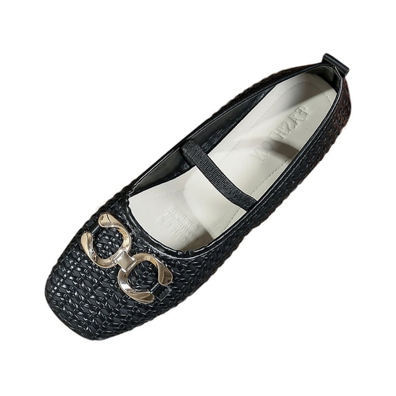 Xfvqtps Womens Rhinestone Buckle Flats Square Toe Textured Upper Padded Insole Casual Fashion Shoes for Leisure Wear Black