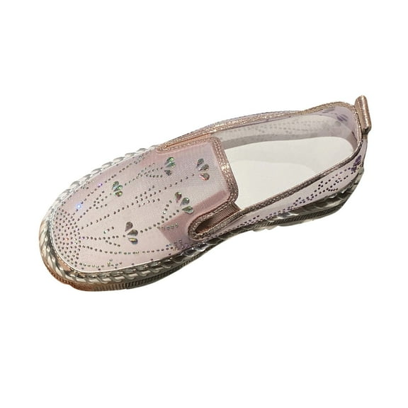 Xfvqtps Womens Rhinestone Mesh Slip on Loafers Breathable Casual Flat Shoes for Women Lightweight Comfort Walking Shoes with Sparkling Crystals Pink