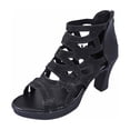 thumbnail image 1 of Xfvqtps Womens Rhinestone Sandals Ankle Strap Zipper Back Heels Cutout Peep Toe Block Heel Evening Dressy Party Wedding Prom Shoes, 1 of 9