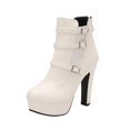 thumbnail image 1 of Xfvqtps Womens Round Toe Ankle Boots Chunky Heel Flatform Booties Faux Leather Back Zip Casual Winter Fashion Shoes White, 1 of 5