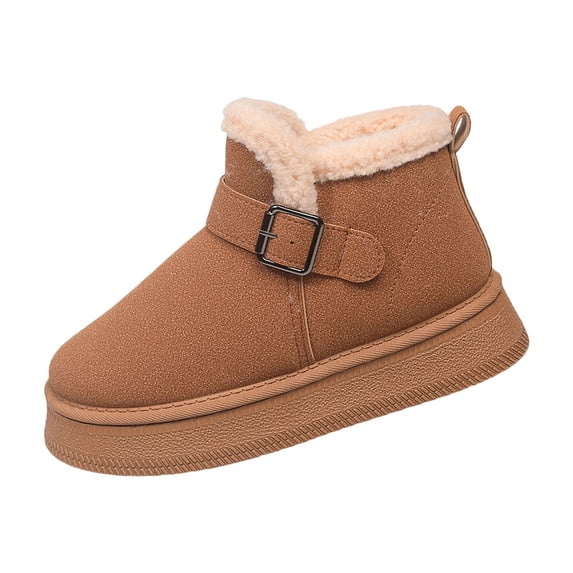 Xfvqtps Womens Round Toe Snow Boots Winter Warm Comfortable Thick Sole Short Boots Fashion Metal Buckle Ankle Boots Plus Size Outdoor Brown