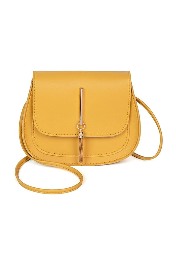 Womens Saddle Bag Organize Mobile Phones Metal Tassel Solid Color Simplicity Fashion Lightweight Portable Commuting Leather Touch Screen Phone Bag Yellow