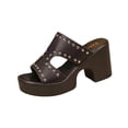 thumbnail image 1 of Xfvqtps Womens Sandals Chunky Mid Heel Slippers Metallic Studded Open Peep Toe Casual Shoes for Spring Summer Fashion, 1 of 9