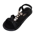thumbnail image 1 of Xfvqtps Womens Sandals Flat Beaded Rhinestone Bohemian Shoes Elastic Strap Cross Straps Comfortable Casual Summer Beach Slip on Sandals, 1 of 9