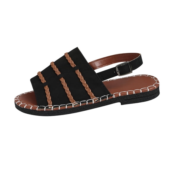 Xfvqtps Womens Sandals Flat Slingback Buckle Strap Peep Toe Weaving Straps Non Slip Comfortable Breathable Summer Sandals Black