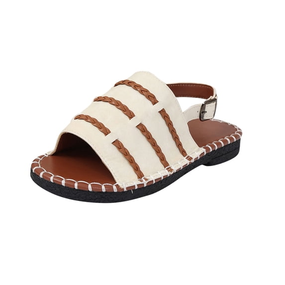 Xfvqtps Womens Sandals Flat Slingback Buckle Strap Peep Toe Weaving Straps Non Slip Comfortable Breathable Summer Sandals White