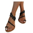 thumbnail image 1 of Xfvqtps Womens Sandals Flat Strappy Ring Clip Toe Flip Flops Floral Lace Slip on Non Slip Breathable Casual Roman Summer Beach Shoes Black, 1 of 7