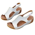 thumbnail image 1 of Xfvqtps Womens Sandals Large Size Hollow out Peep Toe Solid Color Elastic Band Soft Sole Comfortable Non-Slip Vacation Beach Summer Wedge Shoes White, 1 of 7