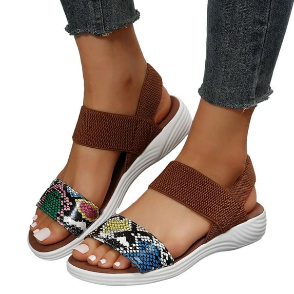 Xfvqtps Womens Sandals Thick Bottom Open Toe Slip on Colorful Printing Soft Sole Non Slip Lightweight Comfortable Summer Walking Shoes Multicolor