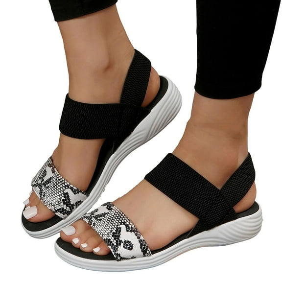 Xfvqtps Womens Sandals Thick Bottom Open Toe Slip on Colorful Printing Soft Sole Non Slip Lightweight Comfortable Summer Walking Shoes White