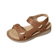 thumbnail image 1 of Xfvqtps Womens Sandals Hook and Loop Open Toe Thick Soft Sole Non Slip Comfortable Breathable Leather Summer Wedge Sandals Brown, 1 of 9