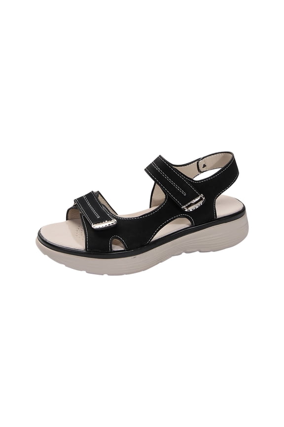 Womens Sandals Hook and Loop Open Toe Thick Soft Sole Non Slip Comfortable Breathable Summer Wedge Sandals Black