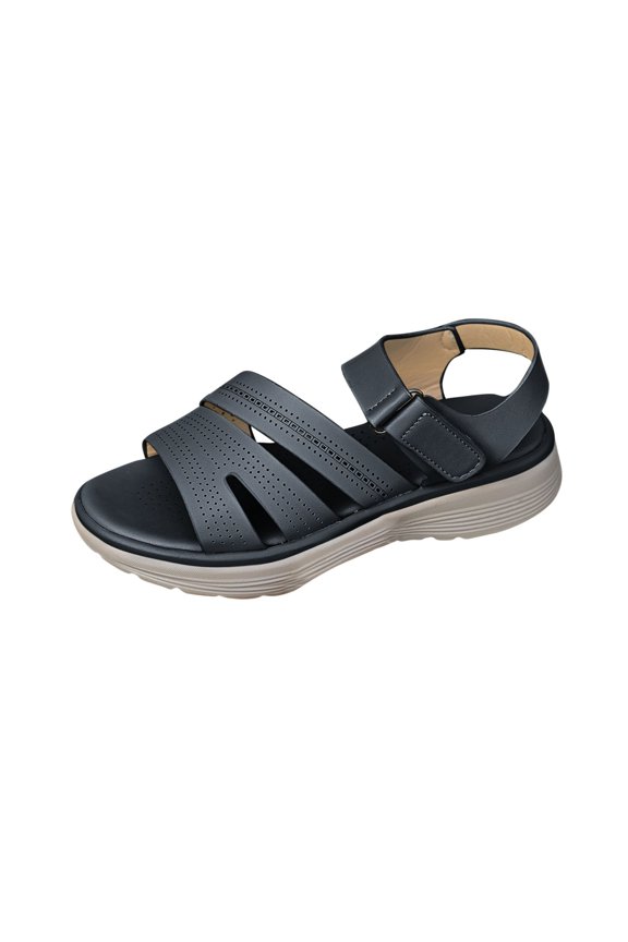 Womens Sandals Hook and Loop Strap Open Toe Thick Soft Sole Non Slip Comfortable Breathable Summer Wedge Sandals Black