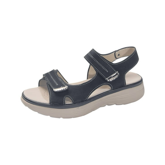 Xfvqtps Womens Sandals Hook and Loop Open Toe Thick Soft Sole Non Slip Comfortable Breathable Summer Wedge Sandals Blue