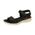 thumbnail image 1 of Xfvqtps Womens Sandals Hook and Loop Solid Color Open Toe Thick Soft Sole Non Slip Comfortable Breathable Summer Leather Wedge Sandals Black, 1 of 9