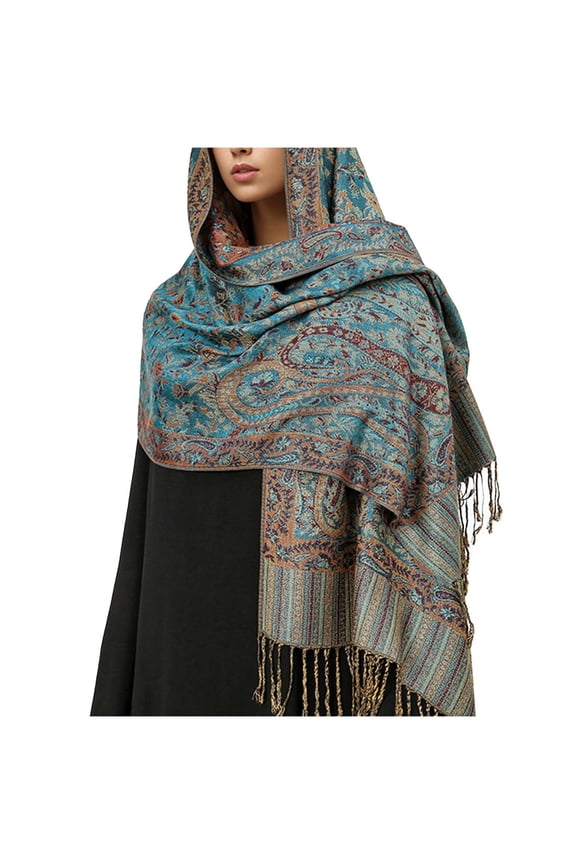 Womens Scarf Long Tassel Pashmina Ethnic Style Decorative Pattern Windproof Coldproof Soft Comfortable Warm Fall Winter Blanket Shawls and Wraps Brown