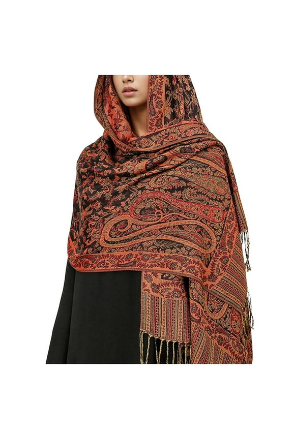 Womens Scarf Long Tassel Pashmina Ethnic Style Decorative Pattern Windproof Coldproof Soft Comfortable Warm Fall Winter Blanket Shawls and Wraps Light Blue