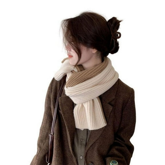 Xfvqtps Womens Scarf Short Knitting Color Blocking Two Color Keyhole Pull Through Neckerchiefs Khaki