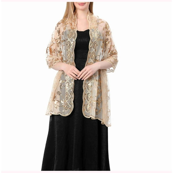 Xfvqtps Womens Sequin Shawl Wedding Dress Evening Gown Cheongsam Shawl Bride Bridesmaid Shawl Scarf Rose Gold