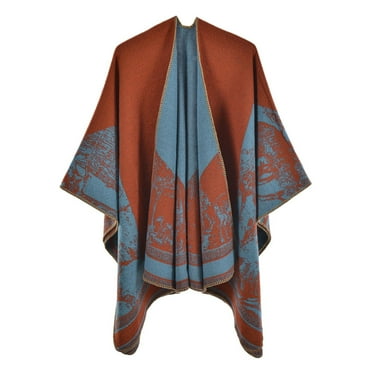 Xfvqtps Womens Shawl Wrap Fashion Vintage Ethnic Style Open Front Cardigan Cape Comfortable Soft Warm Winter Poncho Orange