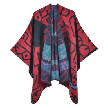 Xfvqtps Womens Shawl Wrap Fashion Vintage Exquisite Style Open Front Cardigan Cape Comfortable Soft Warm Winter Poncho Red