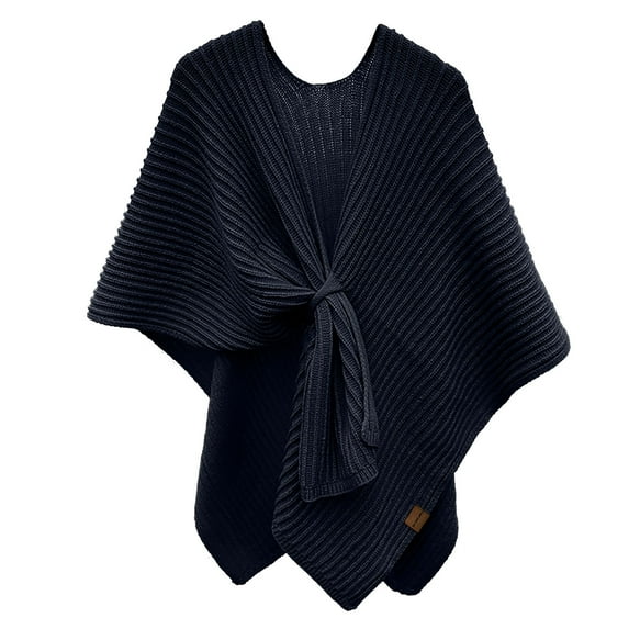 Xfvqtps Womens Shawl Wrap with Hole Knitted Stripes Solid Color Simplicity Casual Travel Scarf Wrap Cape Fashion Shoulder Tops Fall Winter Shawl Black