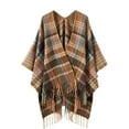 thumbnail image 1 of Xfvqtps Womens Shawl Wrap Plaid Printed Open Front Tassel Bohemia Vintage Mixed Colors Warm Fall Winter Cardigan Beige, 1 of 7