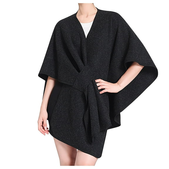 Xfvqtps Womens Shawl Wrap with Hole Solid Color Simplicity Elegant Casual Travel Scarf Wrap Cape Fashion Shoulder Tops Fall Winter Shawl Black