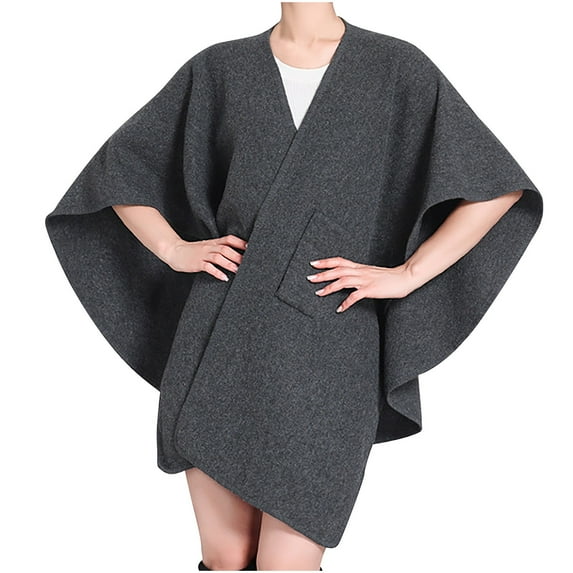 Xfvqtps Womens Shawl Wrap with Hole Solid Color Simplicity Elegant Casual Travel Scarf Wrap Cape Fashion Shoulder Tops Fall Winter Shawl Dark Gray