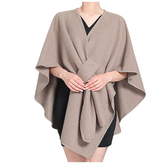 Xfvqtps Womens Shawl Wrap with Hole Solid Color Simplicity Elegant Casual Travel Scarf Wrap Cape Fashion Shoulder Tops Fall Winter Shawl Khaki