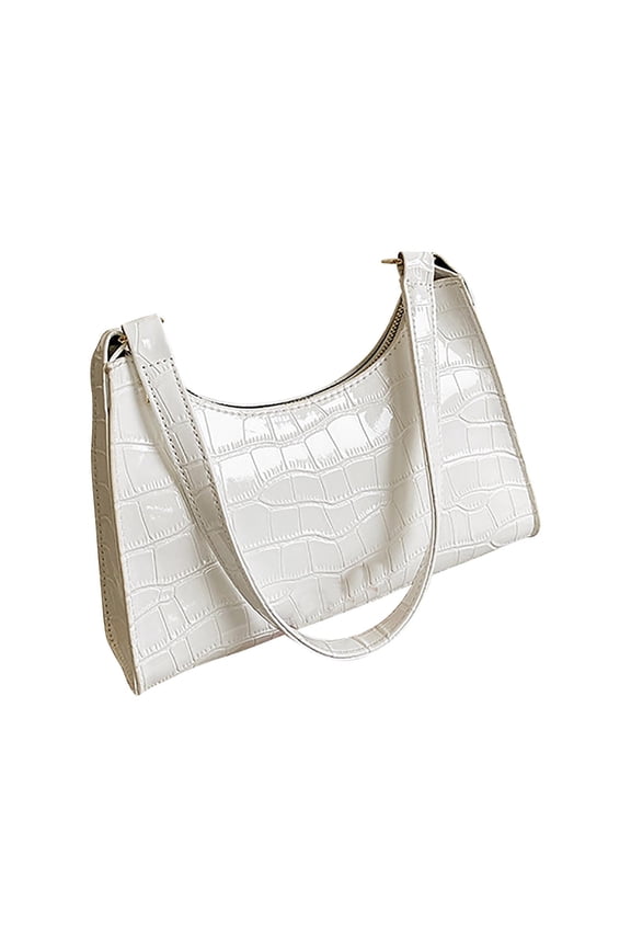 Womens Shoulder Bag Armpit Stone Pattern Retro Style Texture Grace Leather Handbag White