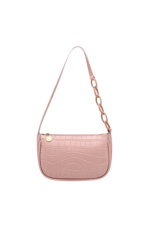 Womens Shoulder Bag Large Capacity Splicing Chain Stone Pattern Fashion Grace Casual Lightweight Handbag Pink