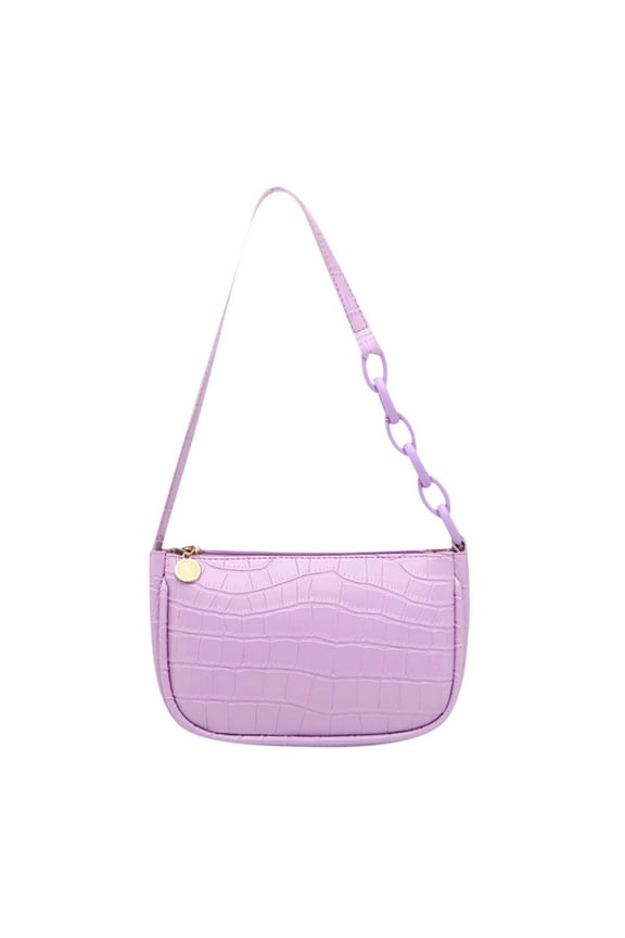 Womens Shoulder Bag Large Capacity Splicing Chain Stone Pattern Fashion Grace Casual Lightweight Handbag Purple