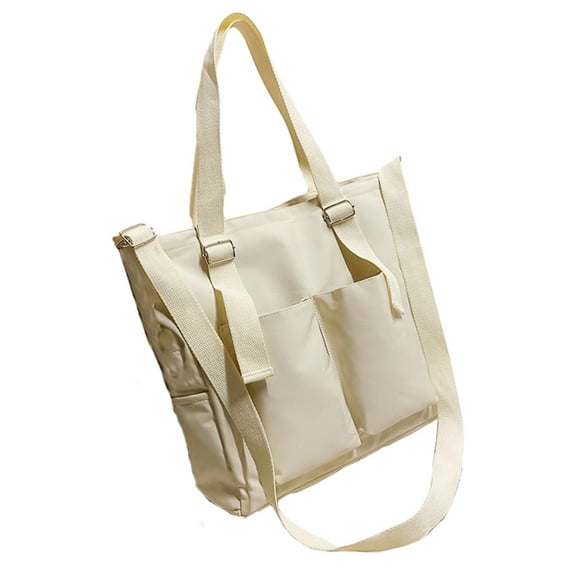 Xfvqtps Womens Shoulder Bag Multiple Pockets Large Capacity Adjustable Shoulder Strap Solid Color Simplicity Casual Canvas Crossbody Bags White