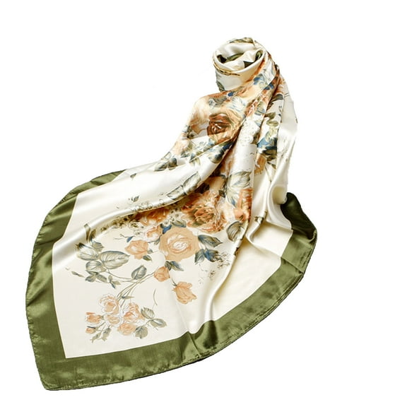 Xfvqtps Womens Silk Scarf Floral Print Fashion Versatile Multi Functional Soft Breathable Spring and Summer Hair Wrapping Square Satin Hair Band Green