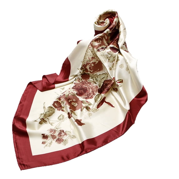 Xfvqtps Womens Silk Scarf Floral Print Fashion Versatile Multi Functional Soft Breathable Spring and Summer Hair Wrapping Square Satin Hair Band Red