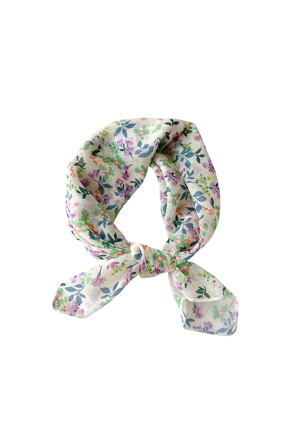 Womens Silk Scarf Flower Print Broken Flowers Lively Fashion Versatile Multi Functional Decorative Breathable Spring and Summer Cotton and Linen Headband Square Scarf Beige