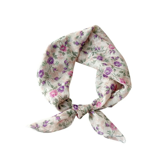 Xfvqtps Womens Silk Scarf Flower Print Broken Flowers Lively Fashion Versatile Multi Functional Decorative Breathable Spring and Summer Cotton and Linen Headband Square Scarf Beige-01
