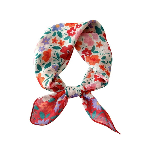 Xfvqtps Womens Silk Scarf Flower Print Lively Fashion Versatile Multi Functional Decorative Breathable Spring and Summer Cotton and Linen Headband Square Scarf Red-01