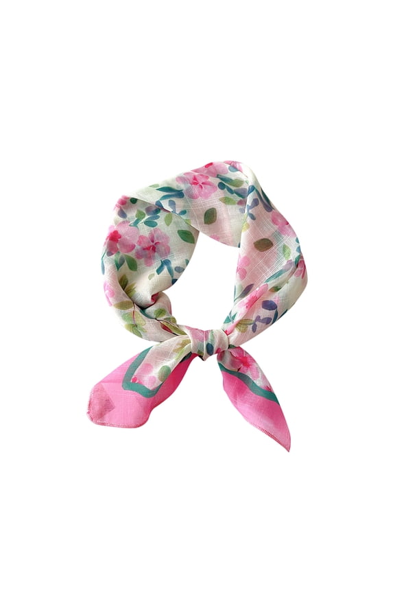 Womens Silk Scarf Flower Print Lively Fashion Versatile Multi Functional Decorative Breathable Spring and Summer Cotton and Linen Headband Square Scarf Pink