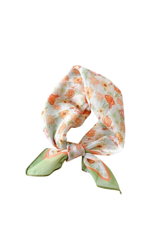 Womens Silk Scarf Flower Print Lively Fashion Versatile Multi Functional Decorative Breathable Spring and Summer Cotton and Linen Headband Square Scarf Green