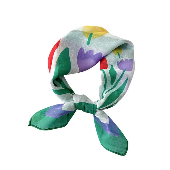 Xfvqtps Womens Silk Scarf Flower Print Lively Fashion Versatile Multi Functional Decorative Breathable Spring and Summer Cotton and Linen Headband Square Scarf Green