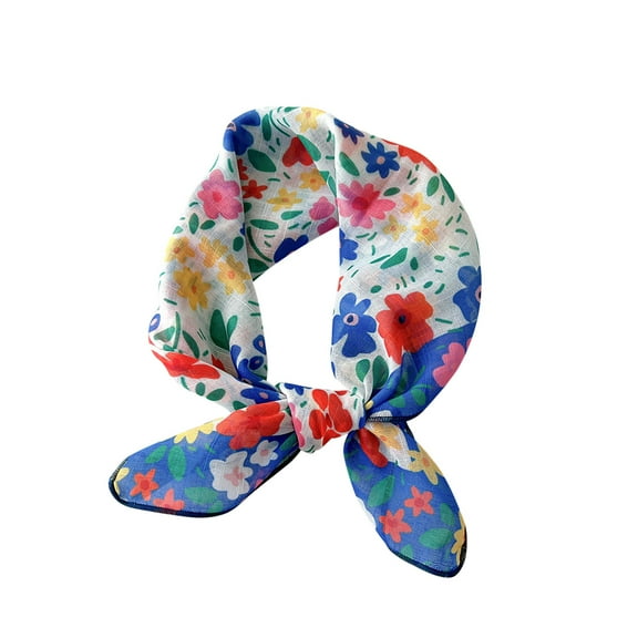 Xfvqtps Womens Silk Scarf Flower Print Lively Fashion Versatile Multi Functional Decorative Breathable Spring and Summer Cotton and Linen Headband Square Scarf Blue-01
