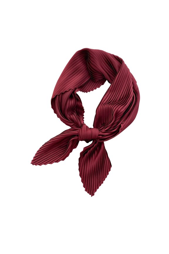 Womens Silk Scarf Wrinkled Solid Color Elegant Professional Fashion Versatile Multi Functional Soft Breathable Spring and Summer Headband Square Scarf Wine