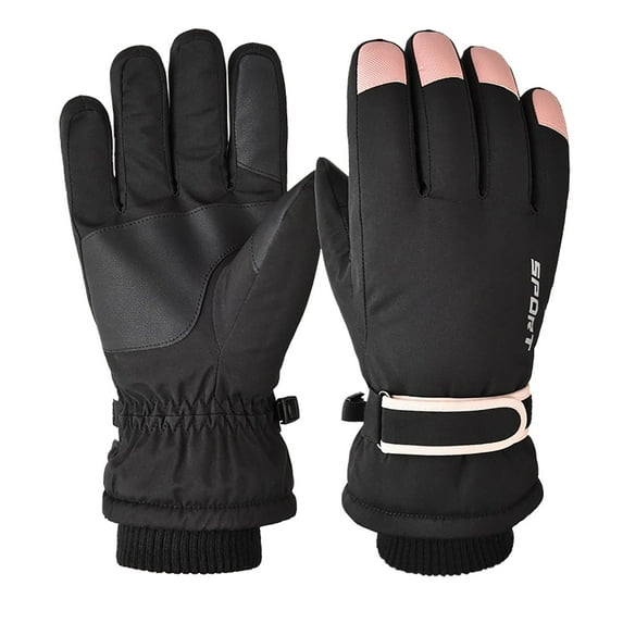 Xfvqtps Womens Ski Gloves Thickened Plush Lining Adjustable Hook Touchscreen Waterproof Windproof Warm for Cold Weather Snowboarding Cycling Winter Snow Gloves Black