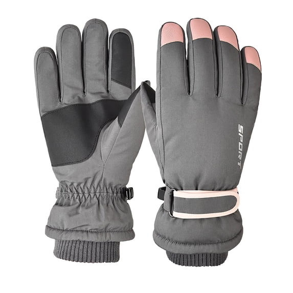 Xfvqtps Womens Ski Gloves Thickened Plush Lining Adjustable Hook Touchscreen Waterproof Windproof Warm for Cold Weather Snowboarding Cycling Winter Snow Gloves Gray